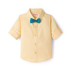 Babyhug Cotton Woven Full Sleeves Solid Color Party Shirt With Bow - Yellow