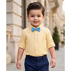 Babyhug Cotton Woven Full Sleeves Solid Color Party Shirt With Bow - Yellow