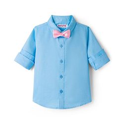 Babyhug Cotton Woven Full Sleeves Solid Color Party Shirt With Bow - Blue