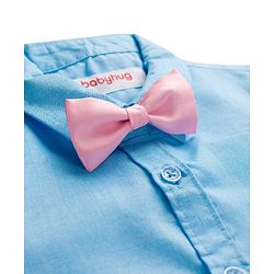 Babyhug Cotton Woven Full Sleeves Solid Color Party Shirt With Bow - Blue