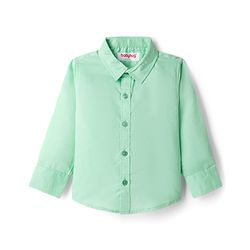 Babyhug Cotton Woven Full Sleeves Solid Color Party Shirt With Bow - Light Green