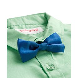 Babyhug Cotton Woven Full Sleeves Solid Color Party Shirt With Bow - Light Green