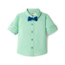 Babyhug Cotton Woven Full Sleeves Solid Color Party Shirt With Bow - Light Green