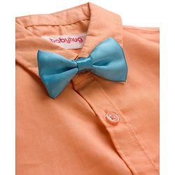 Babyhug Cotton Woven Full Sleeves Solid Color Party Shirt With Bow - Orange