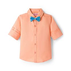 Babyhug Cotton Woven Full Sleeves Solid Color Party Shirt With Bow - Orange