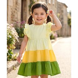 Babyhug Cotton Woven Half Sleeves Color Blocked Frock - Multicolor