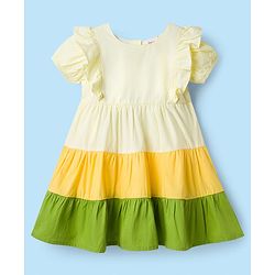 Babyhug Cotton Woven Half Sleeves Color Blocked Frock - Multicolor