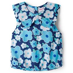 Babyhug Woven Sleeveless Floral Printed Peter Pan Collar Top - Blue