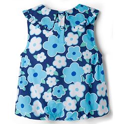 Babyhug Woven Sleeveless Floral Printed Peter Pan Collar Top - Blue