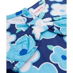 Babyhug Woven Sleeveless Floral Printed Peter Pan Collar Top - Blue