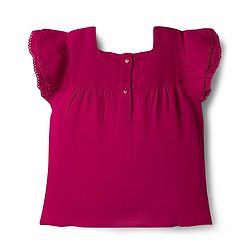 Babyhug Woven Half Sleeves Top With Floral Embroidery - Maroon