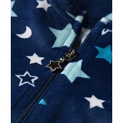 Babyhug Velour Woven Full Sleeves Co-ords Winter Wear Suit with Star Print - Navy Blue