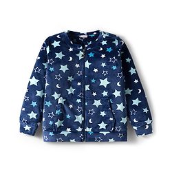 Babyhug Velour Woven Full Sleeves Co-ords Winter Wear Suit with Star Print - Navy Blue