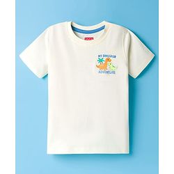 Babyhug Cotton Knit Half Sleeves T-Shirt with Front & Back Dino Print - Cream