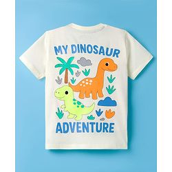 Babyhug Cotton Knit Half Sleeves T-Shirt with Front & Back Dino Print - Cream
