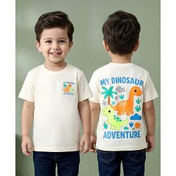 Babyhug Cotton Knit Half Sleeves T-Shirt with Front & Back Dino Print - Cream