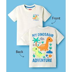 Babyhug Cotton Knit Half Sleeves T-Shirt with Front & Back Dino Print - Cream