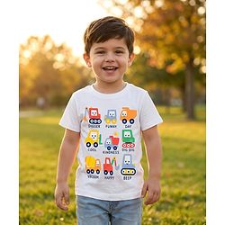 Babyhug Cotton Knit Half Sleeves T-Shirt with Vehicle Print - White