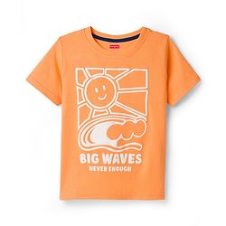 Babyhug Cotton Knit Half Sleeves T-Shirt with Sun Graphic - Orange