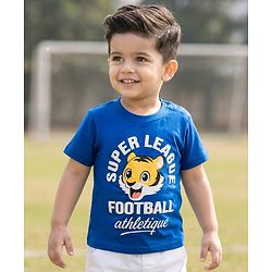 Babyhug Cotton Knit Half Sleeves T-Shirt with Football Print - Navy Blue