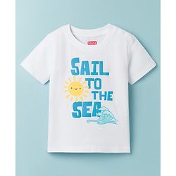 Babyhug Cotton Knit Half Sleeves T-Shirt with Nautical Theme Print - White