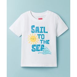 Babyhug Cotton Knit Half Sleeves T-Shirt with Nautical Theme Print - White