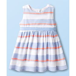 Babyhug Cotton Woven Sleeveless Striped Frock - Multicolor