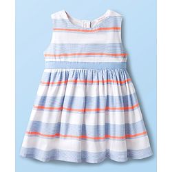 Babyhug Cotton Woven Sleeveless Striped Frock - Multicolor