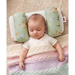 Babyhug Premium 100% Cotton Head Shaping Foam Pillow Woodland Print - Beige & Green