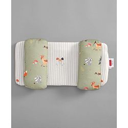 Babyhug Premium 100% Cotton Head Shaping Foam Pillow Woodland Print - Beige & Green