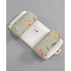 Babyhug Premium 100% Cotton Head Shaping Foam Pillow Woodland Print - Beige & Green