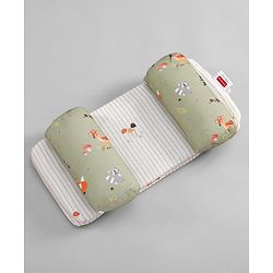 Babyhug Premium 100% Cotton Head Shaping Foam Pillow Woodland Print - Beige & Green
