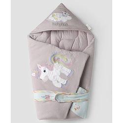 Babyhug Premium Interlock 100% Cotton Hooded Wrapper Woodland Theme - Green| Soft Breathable Baby Wrap| Adjustable Velcro Closure| Newborn Swaddle Blanket| Multipurpose Baby Sleeping Sack