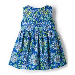 Babyhug Cotton Woven Sleeveless Frock with Floral Print & Bow -Blue