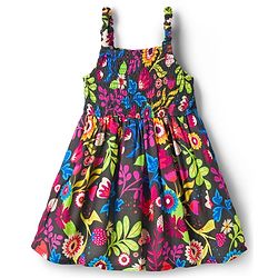 Babyhug Cotton Woven Sleeveless Floral Printed Frock with Smock Detailing - Multicolour