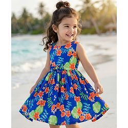 Babyhug Cotton Woven Sleeveless Frock with Floral Print - Multicolour