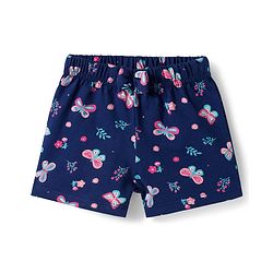 Babyhug 100% Cotton Single Jersey Knit Mid Thigh Shorts With Floral Print Pack Of 2 - Navy Blue & Purple