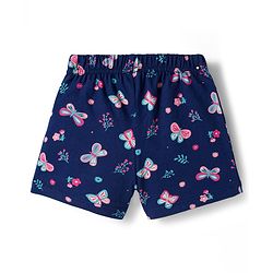 Babyhug 100% Cotton Single Jersey Knit Mid Thigh Shorts With Floral Print Pack Of 2 - Navy Blue & Purple