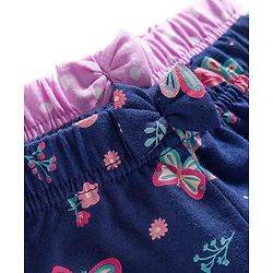 Babyhug 100% Cotton Single Jersey Knit Mid Thigh Shorts With Floral Print Pack Of 2 - Navy Blue & Purple