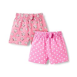 Babyhug Single Jersey Knit Mid Thigh Length Polka Dotted & Floral Printed Shorts with Bow Applique Pack of 2 - Pink