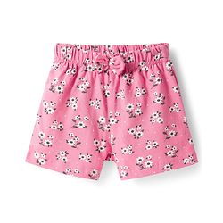 Babyhug Single Jersey Knit Mid Thigh Length Polka Dotted & Floral Printed Shorts with Bow Applique Pack of 2 - Pink