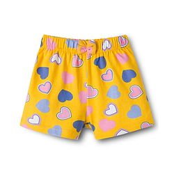 Babyhug 100% Cotton Single Jersey Knit Floral & Hearts Printed Mid Thigh Length Shorts With Bow Applique Pack Of 2 - Pink & Yellow