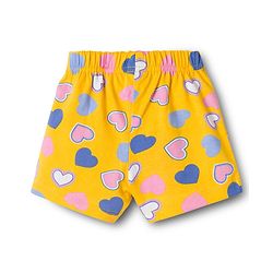 Babyhug 100% Cotton Single Jersey Knit Floral & Hearts Printed Mid Thigh Length Shorts With Bow Applique Pack Of 2 - Pink & Yellow
