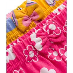 Babyhug 100% Cotton Single Jersey Knit Floral & Hearts Printed Mid Thigh Length Shorts With Bow Applique Pack Of 2 - Pink & Yellow