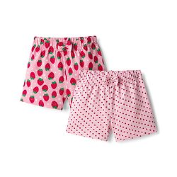 Babyhug Single Jersey Knit Mid Thigh Shorts With Strawberry Print Pack Of 2 - Pink