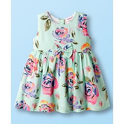 Babyhug Cotton Woven Sleeveless Frock with Floral Print - Multicolour