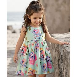 Babyhug Cotton Woven Sleeveless Frock with Floral Print - Multicolour