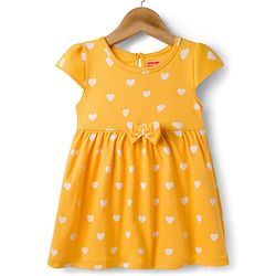 Babyhug 100% Cotton Knit Half Sleeves Floral Printed  Frock With Bow Pack Of  2- Multicolour