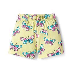 Babyhug 100% Cotton Single Jersey Knit Polka Dots & Butterfly Printed Mid Thigh Length Shorts With Bow Applique Pack Of 2 - Pink & Light Yellow