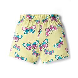 Babyhug 100% Cotton Single Jersey Knit Polka Dots & Butterfly Printed Mid Thigh Length Shorts With Bow Applique Pack Of 2 - Pink & Light Yellow